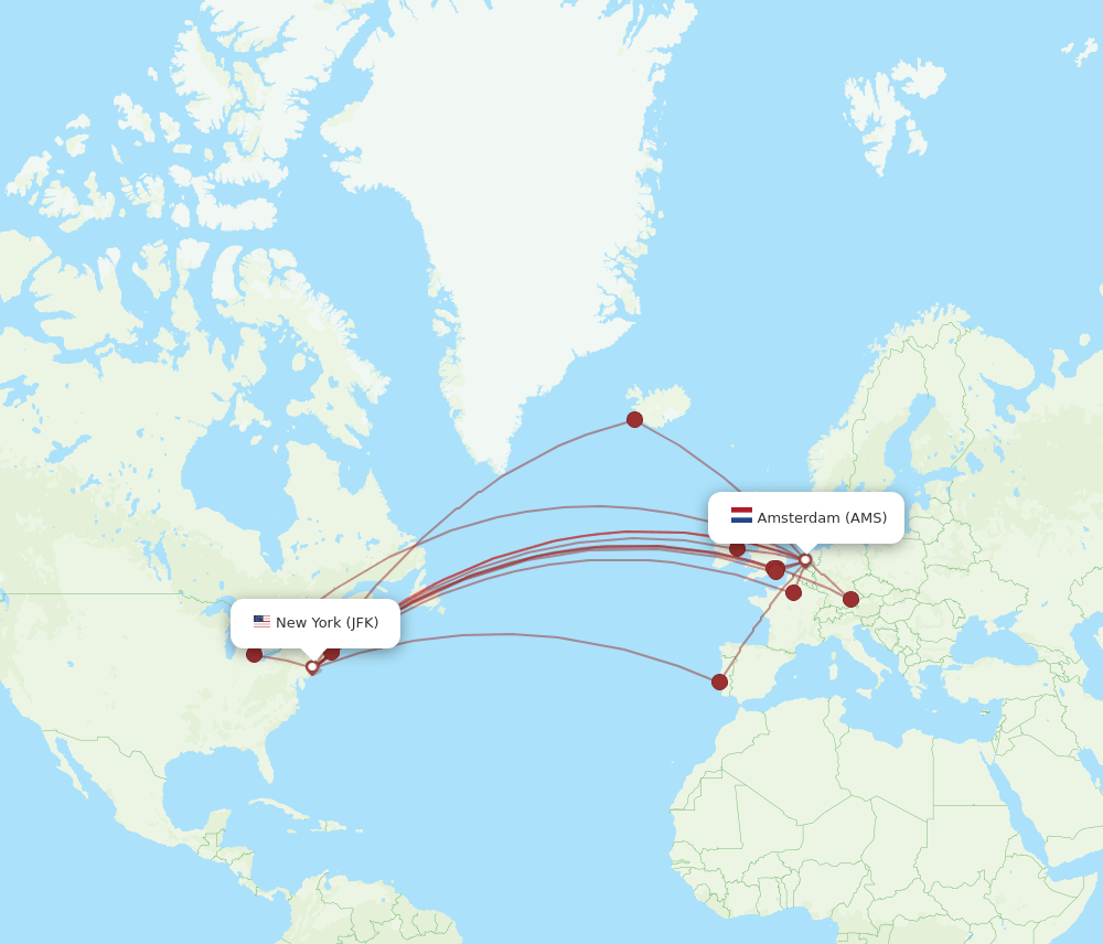 AMS-JFK flight routes