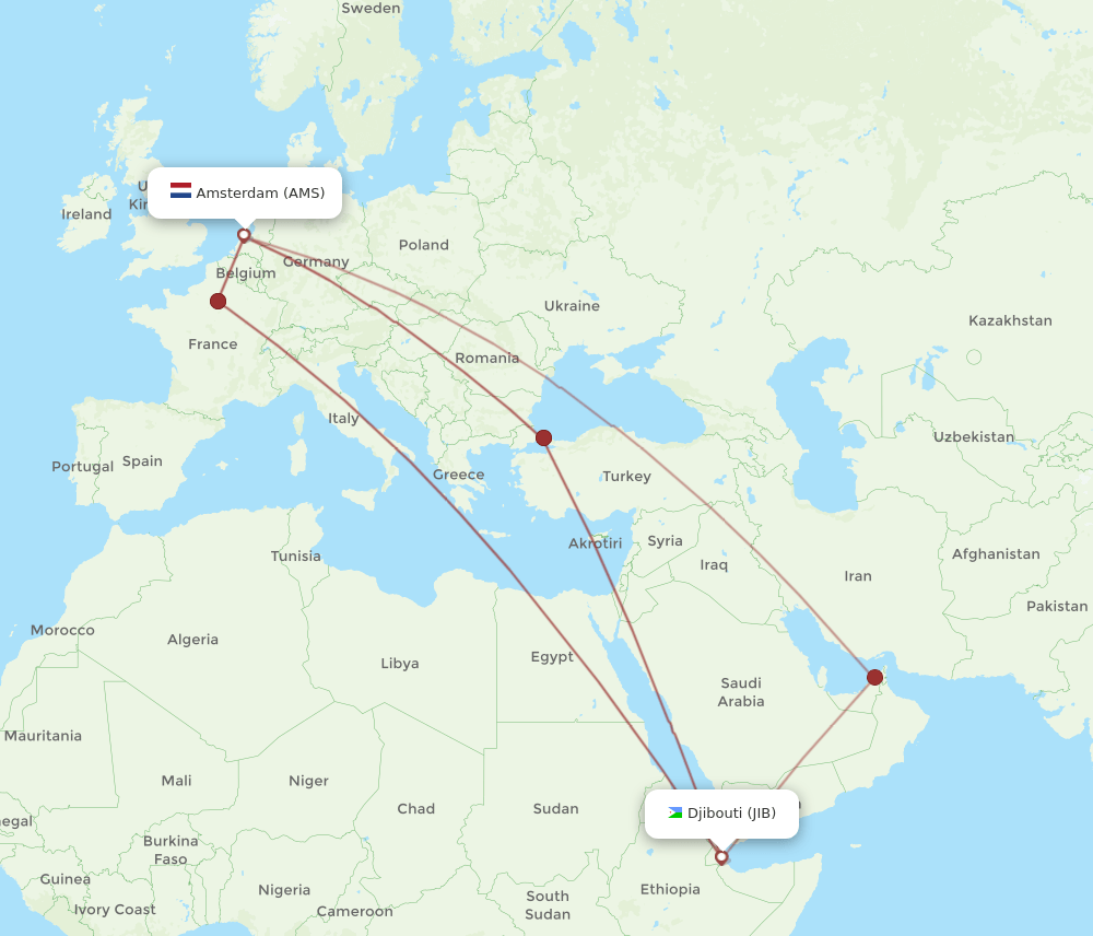 AMS-JIB flight routes