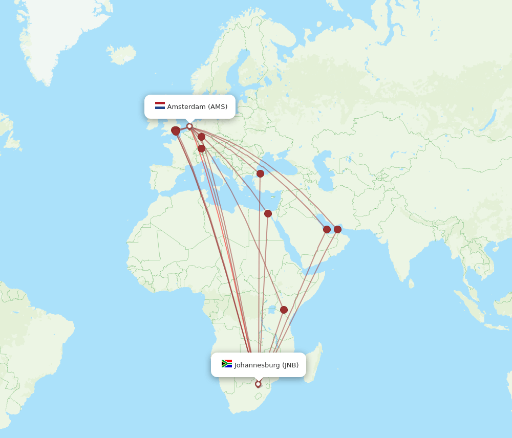 AMS-JNB flight routes