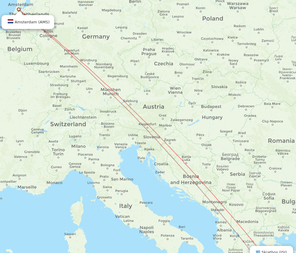 Skiathos - Amsterdam route map and flight paths