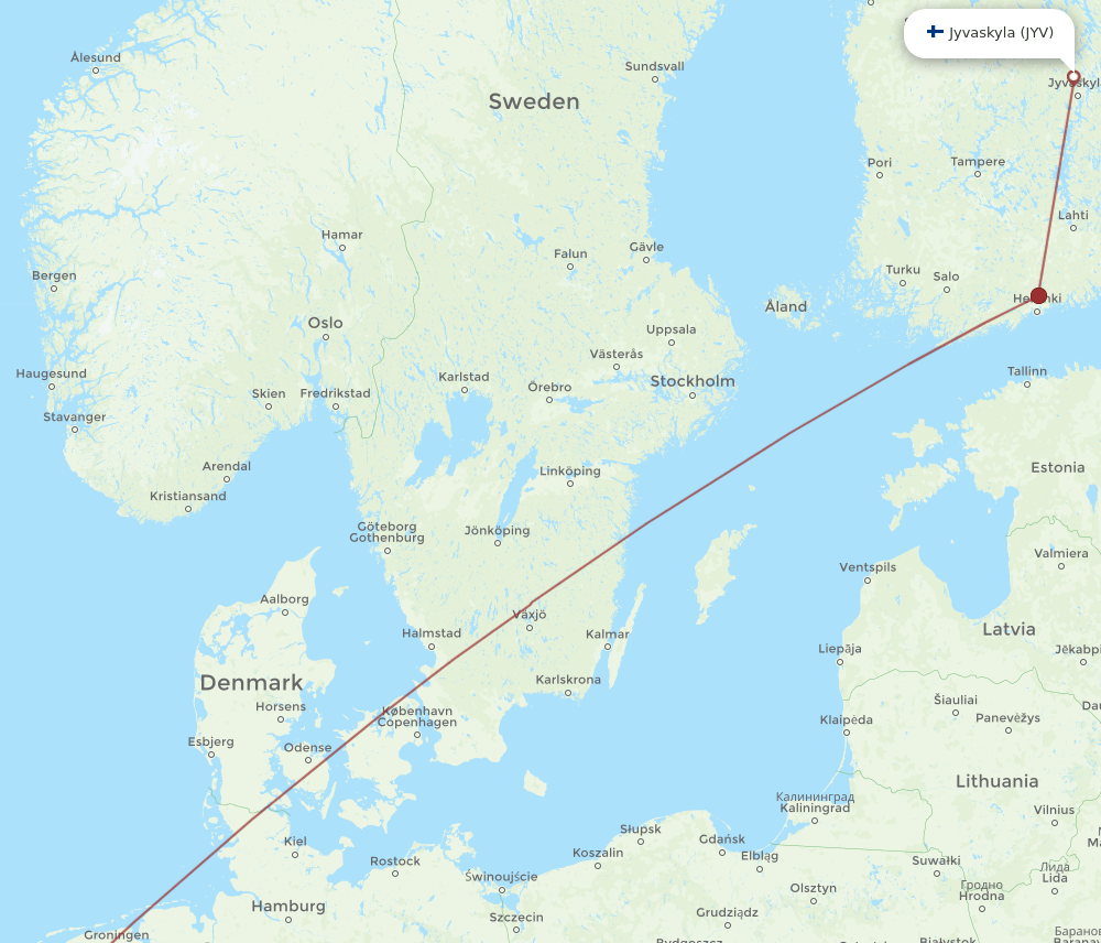 AMS-JYV flight routes