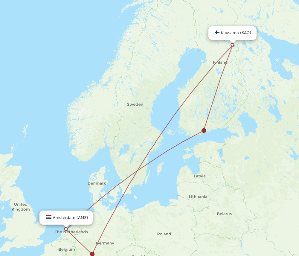 AMS-KAO flight routes