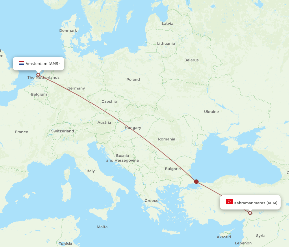AMS-KCM flight routes