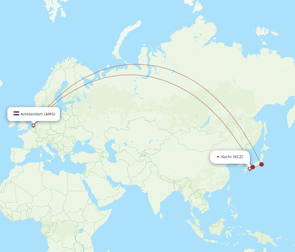 AMS-KCZ flight routes