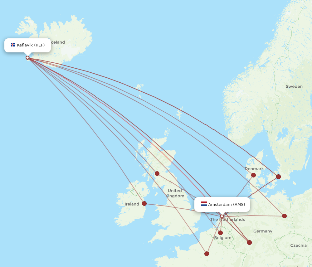 AMS to KEF flights and routes map
