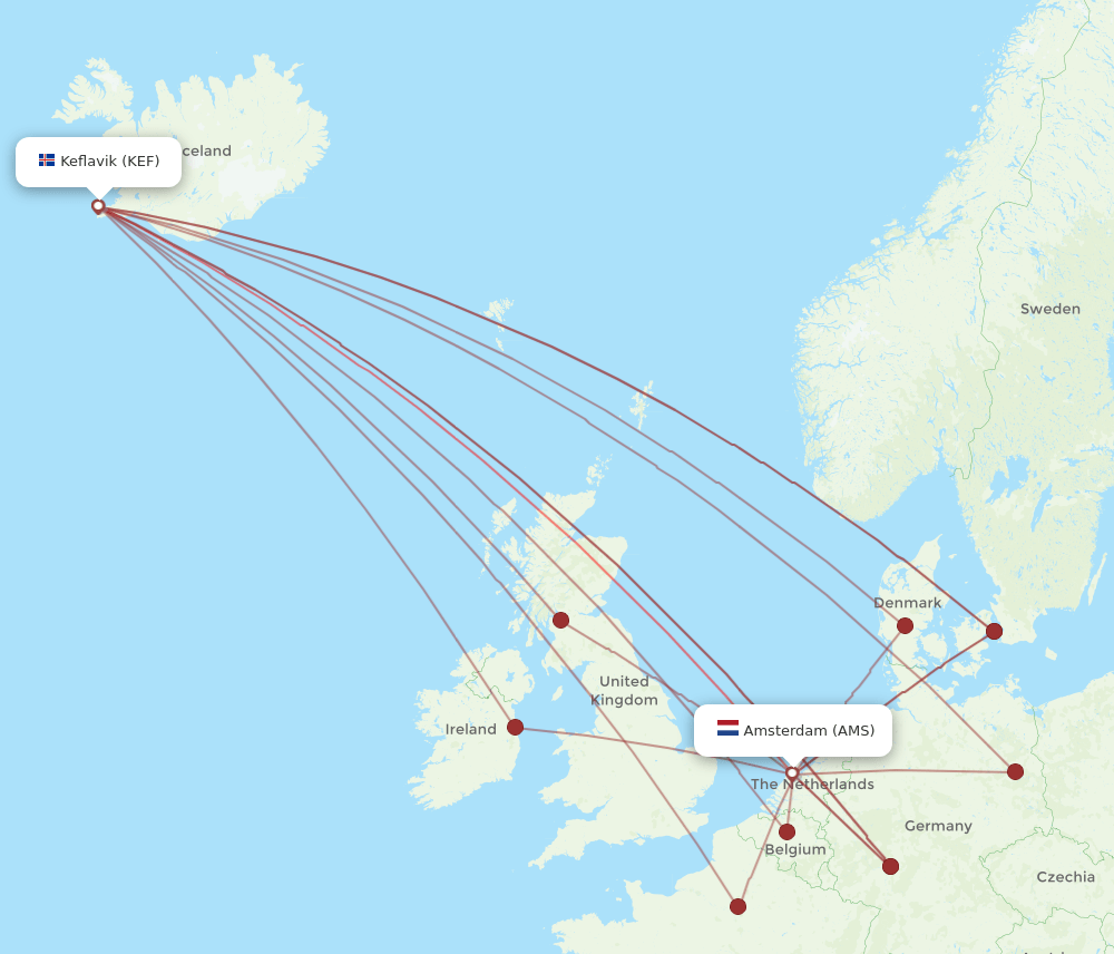 AMS-KEF flight routes