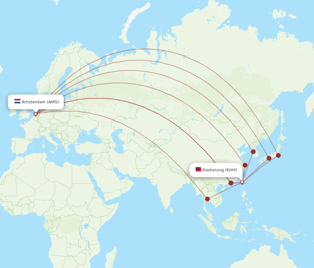 AMS to KHH flights and routes map