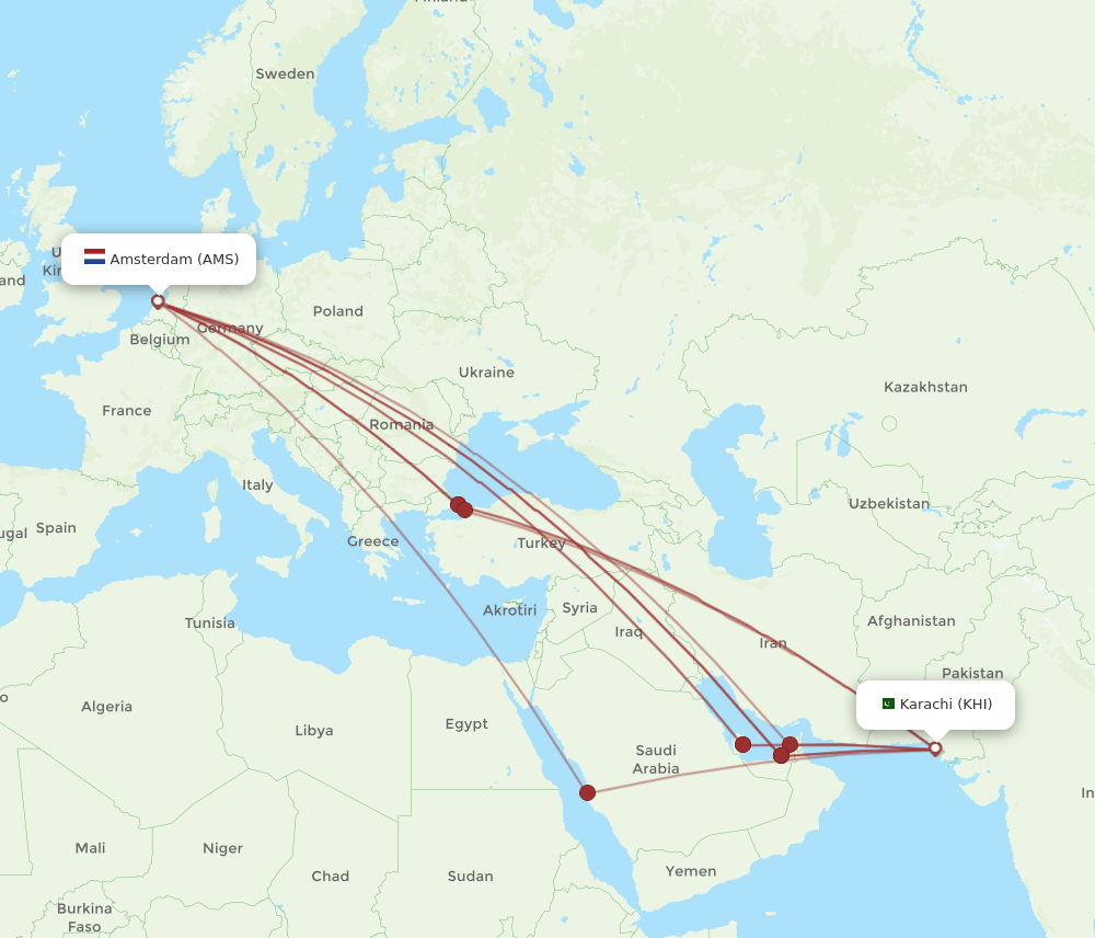 AMS-KHI flight routes