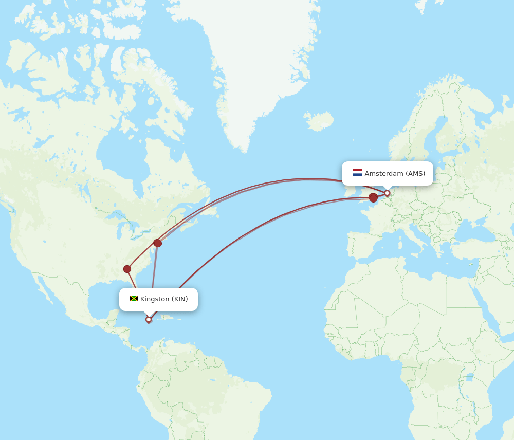AMS to KIN flights and routes map