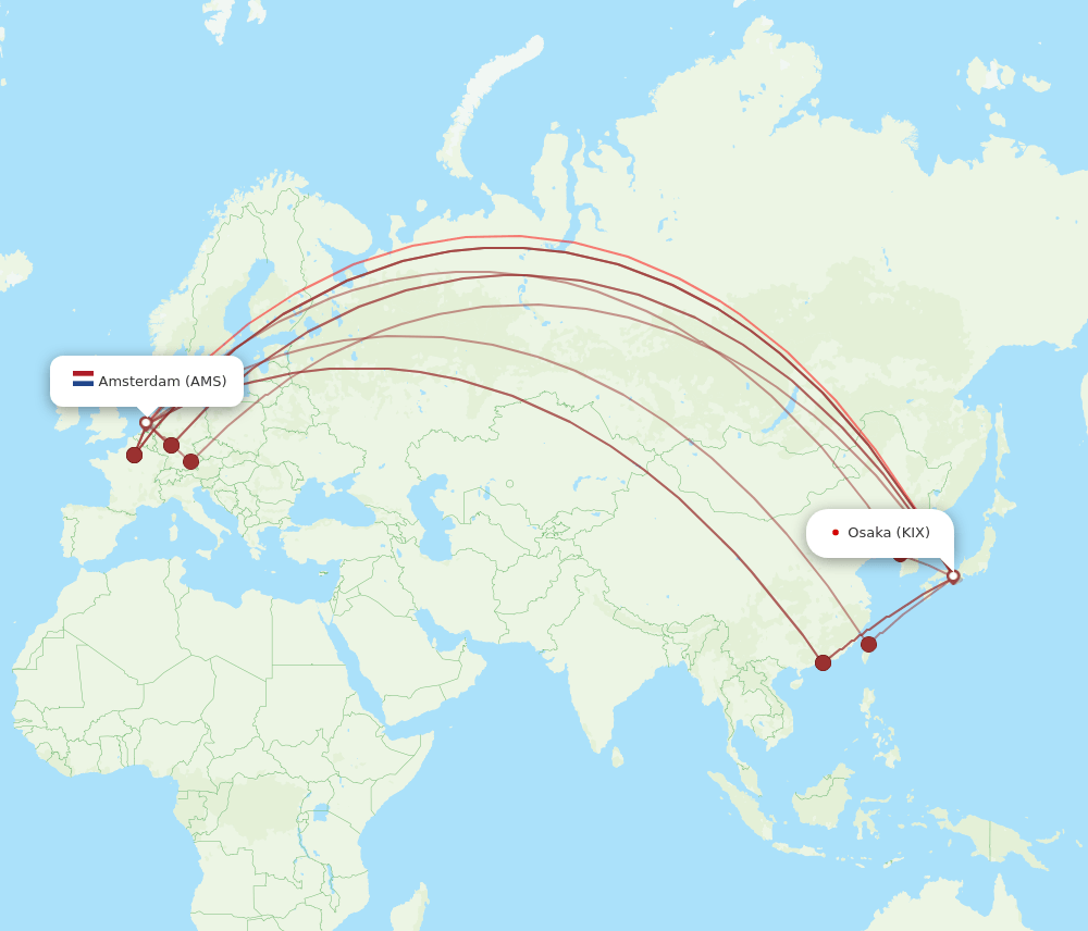 AMS-KIX flight routes