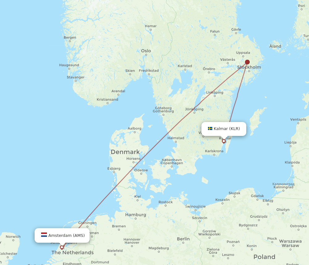 AMS-KLR flight routes