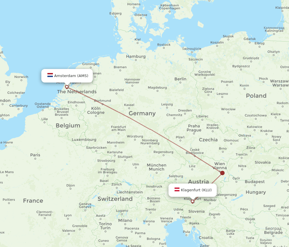 AMS to KLU flights and routes map