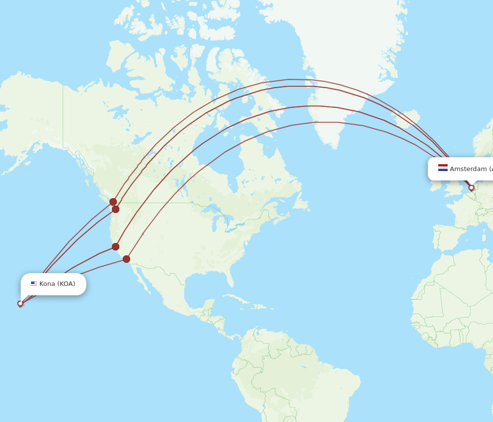 AMS-KOA flight routes