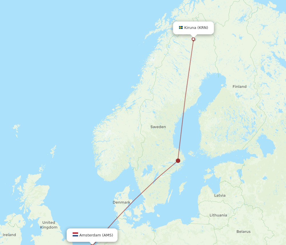 AMS to KRN flights and routes map