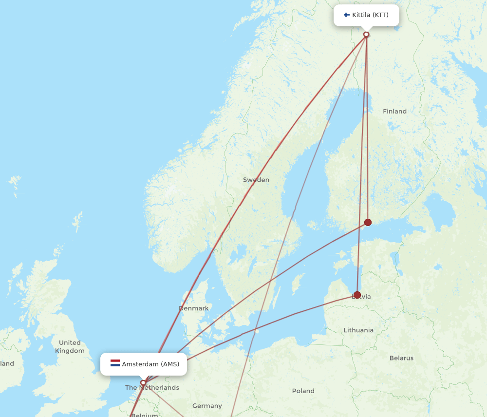 AMS-KTT flight routes