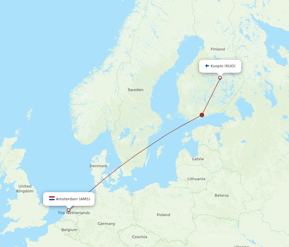 AMS-KUO flight routes
