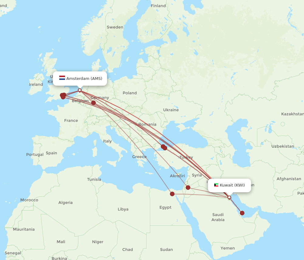 AMS-KWI flight routes