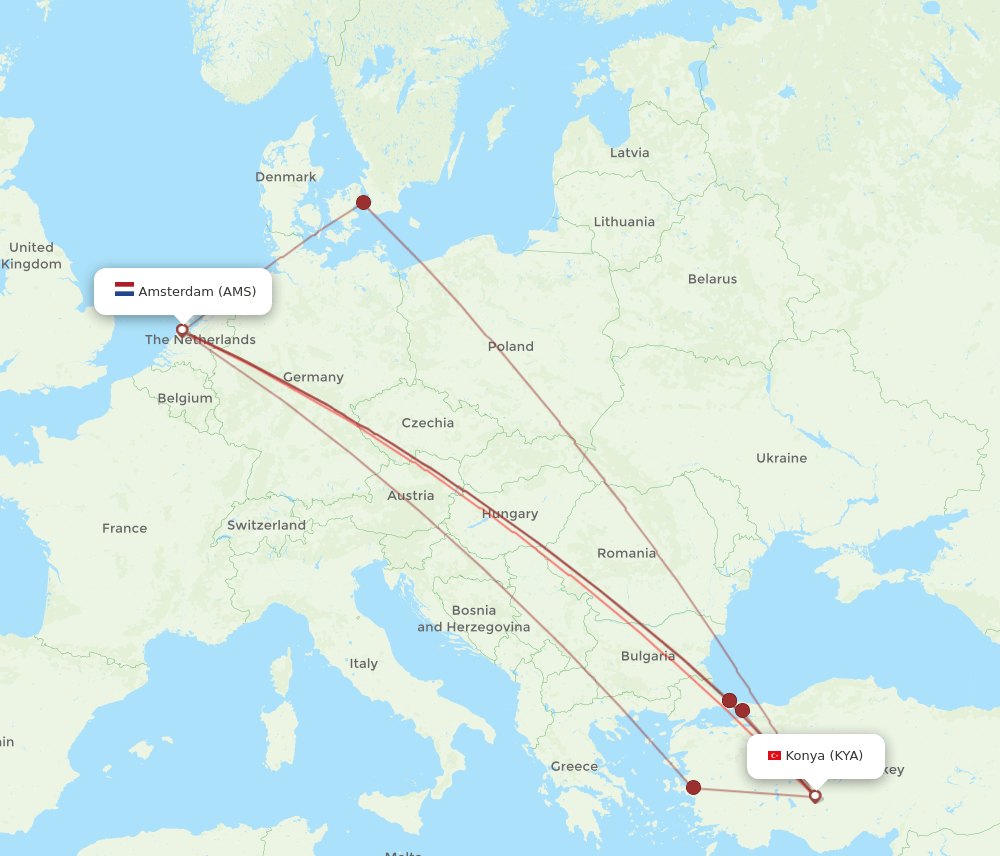 AMS-KYA flight routes