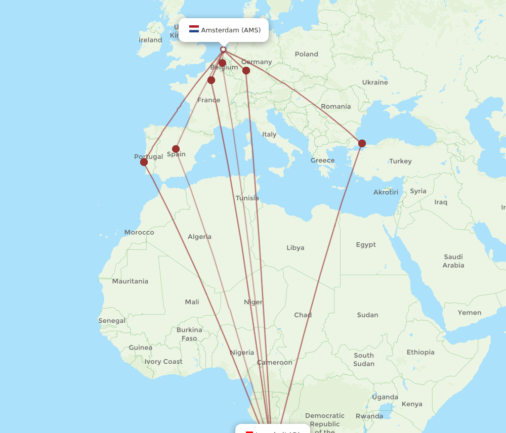 AMS-LAD flight routes
