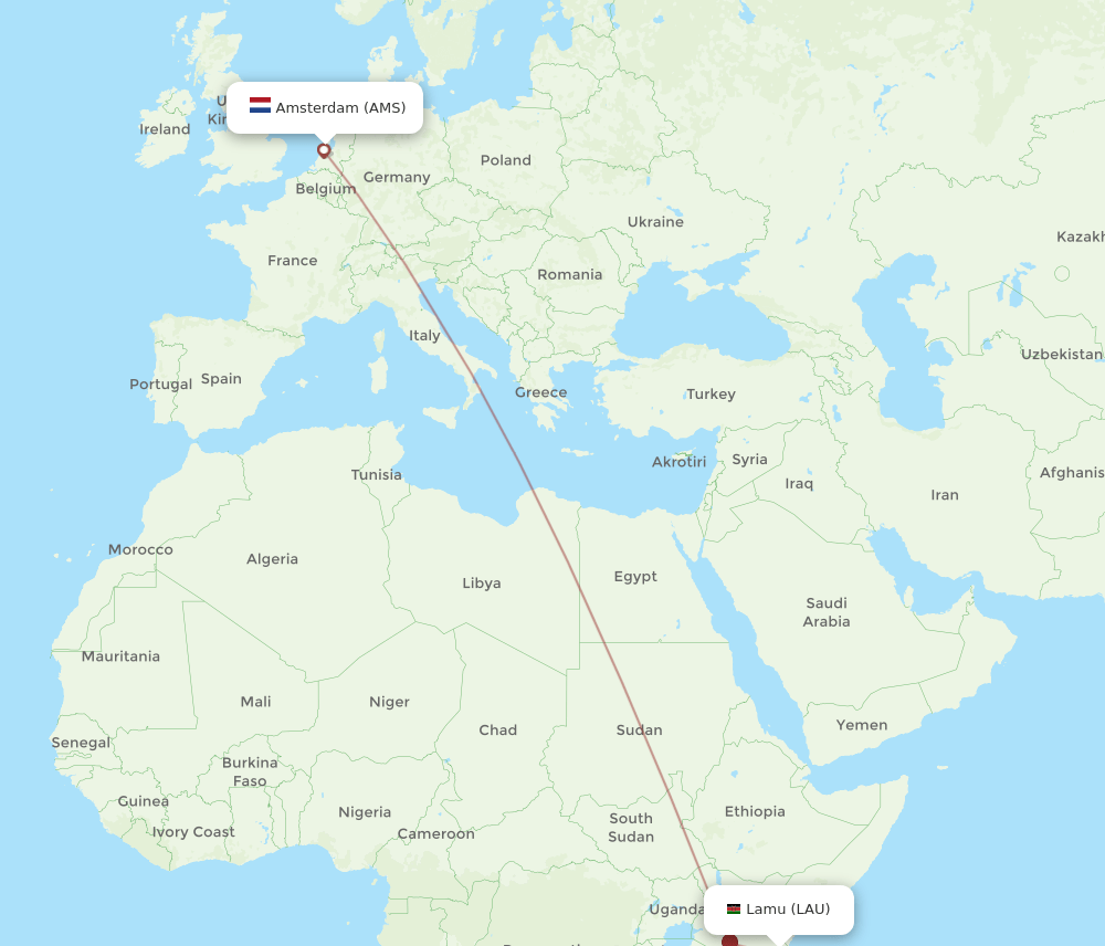 AMS-LAU flight routes