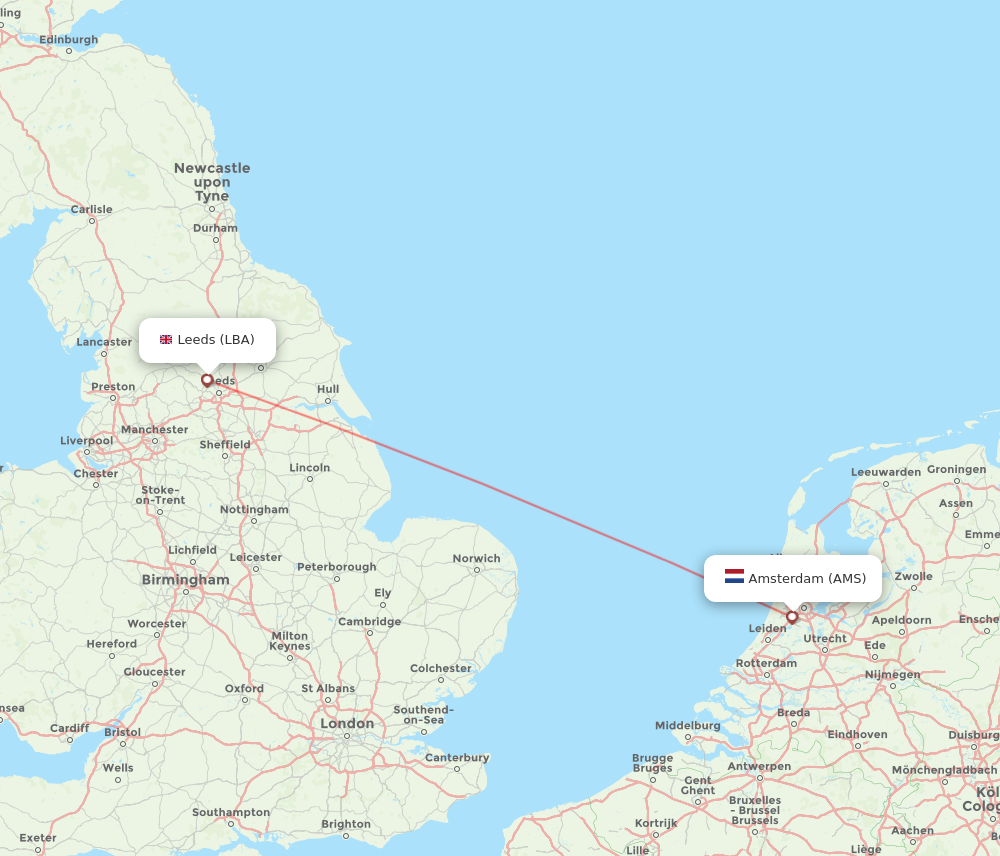 AMS to LBA flights and routes map