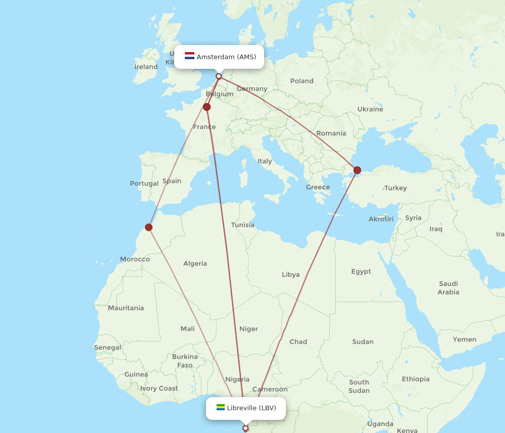 AMS to LBV flights and routes map