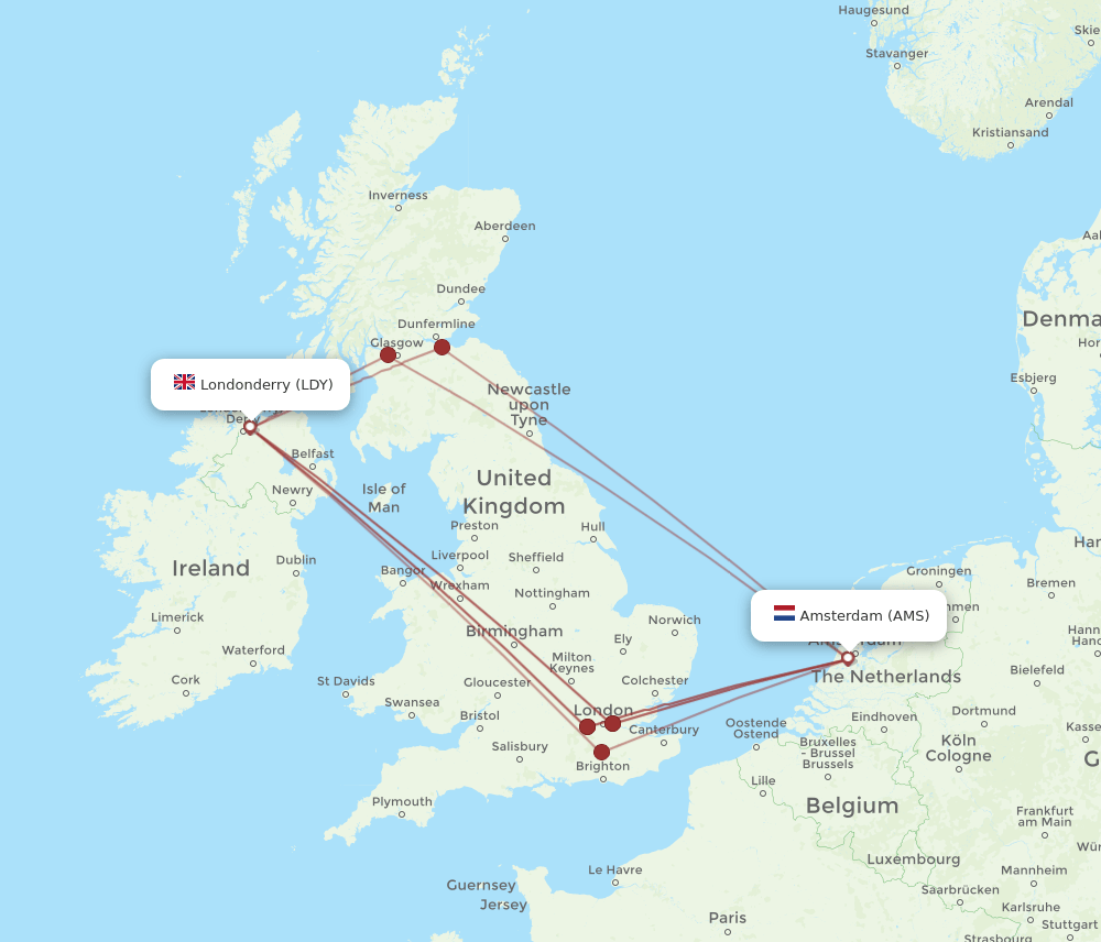 AMS-LDY flight routes