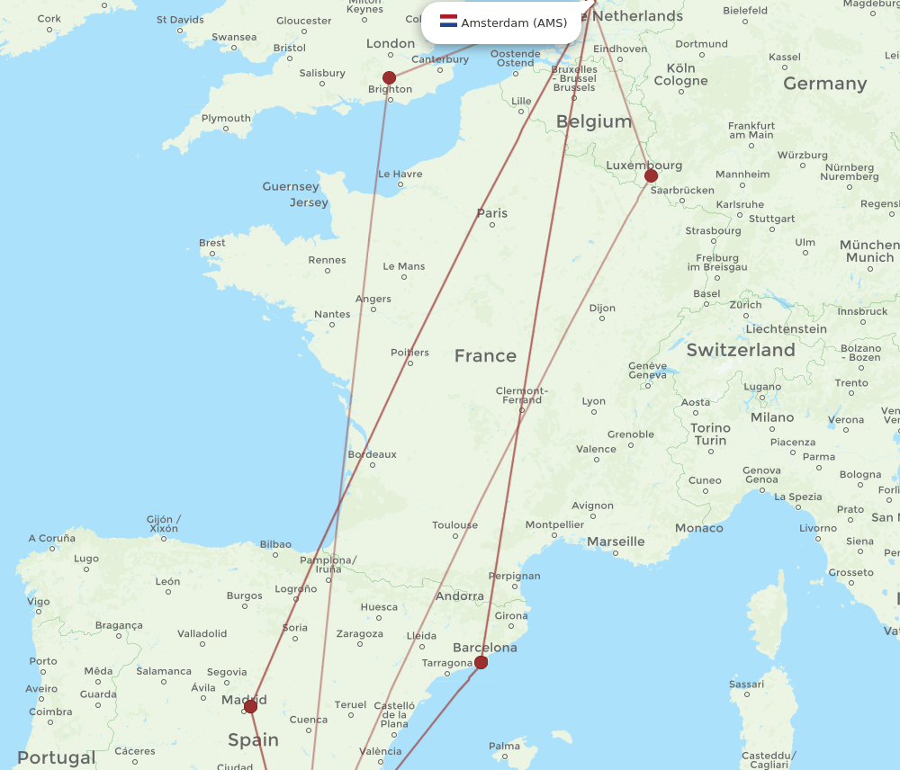 AMS-LEI flight routes