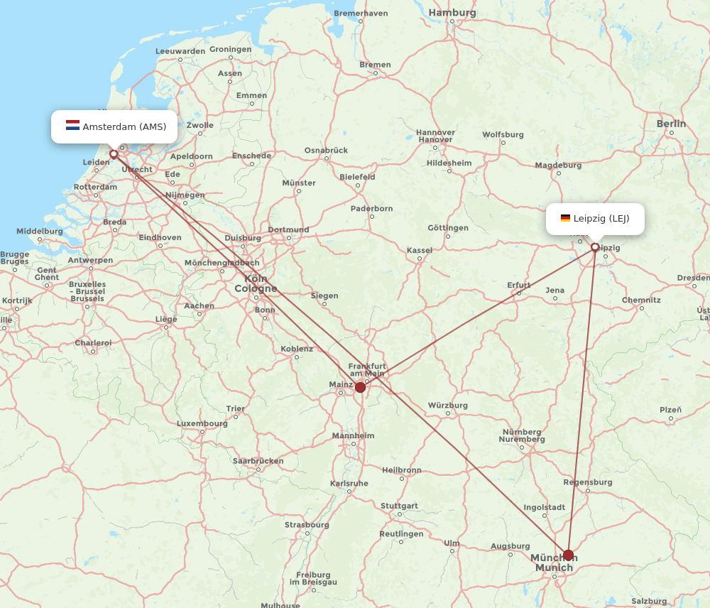 AMS to LEJ flights and routes map