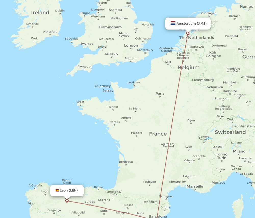 AMS-LEN flight routes