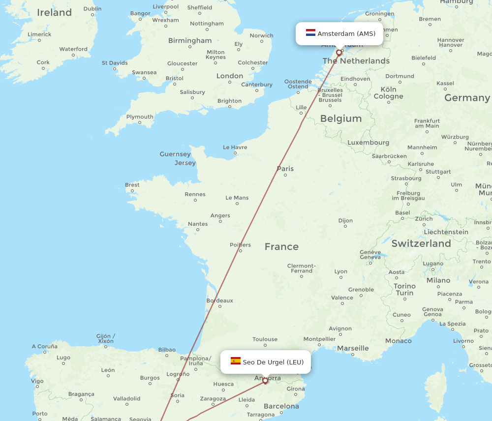 AMS-LEU flight routes