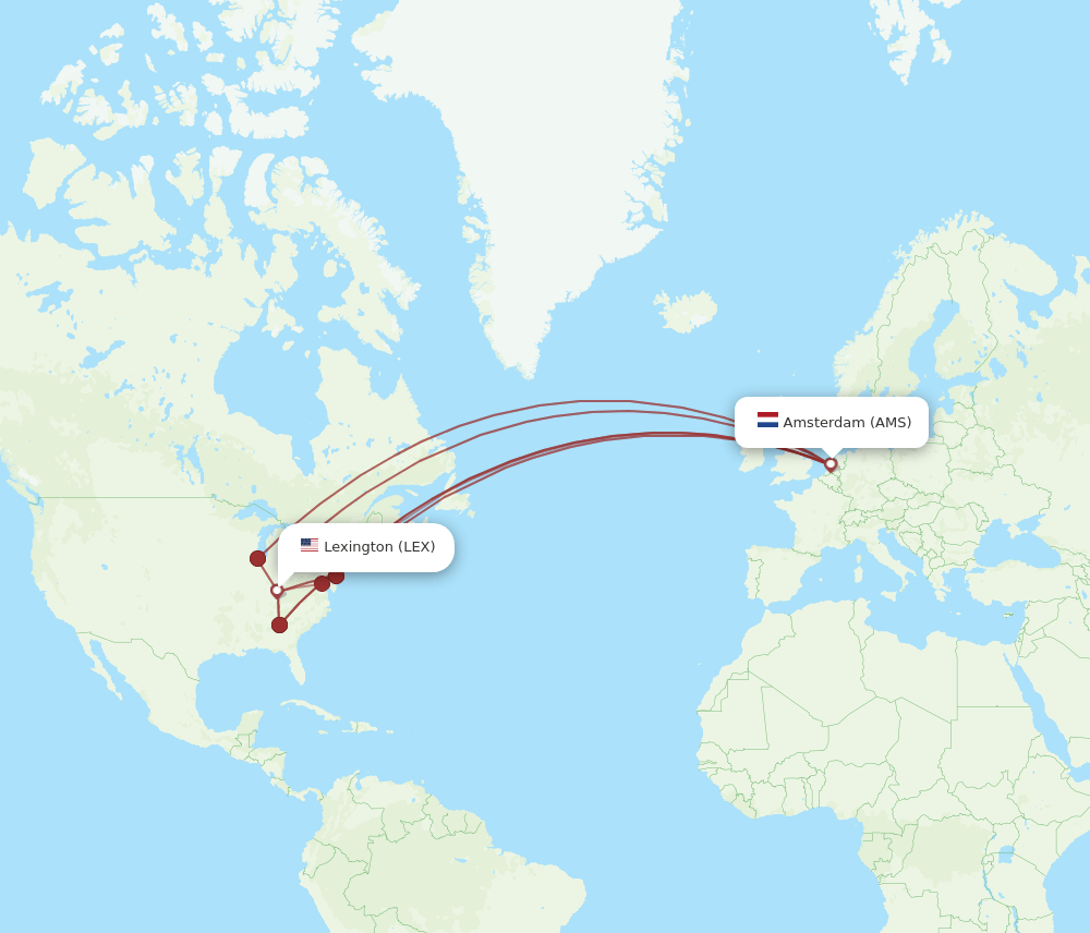 AMS to LEX flights and routes map