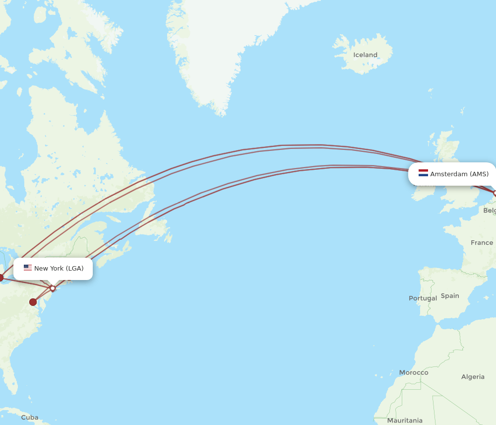 AMS-LGA flight routes