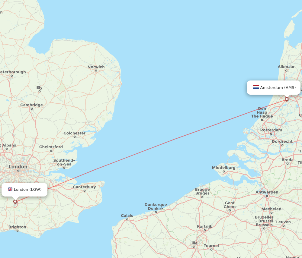 AMS to LGW flights and routes map