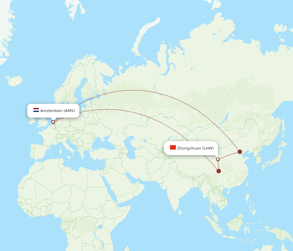 AMS-LHW flight routes