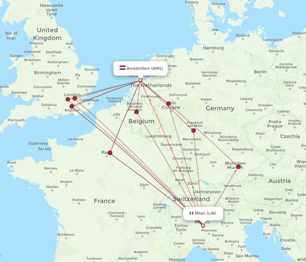 AMS-LIN flight routes