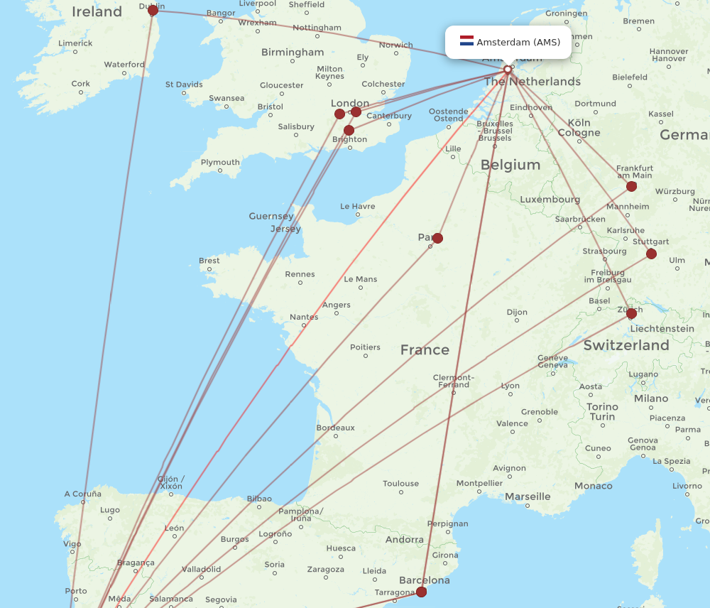 AMS to LIS flights and routes map