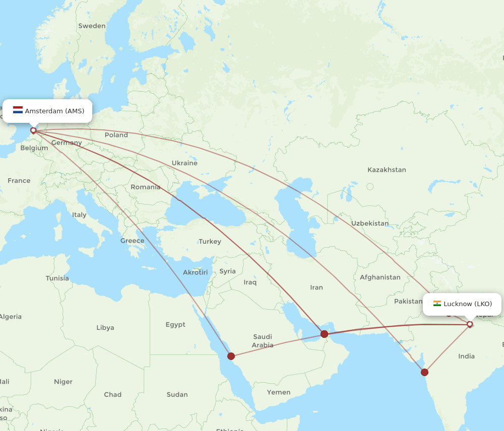 AMS-LKO flight routes
