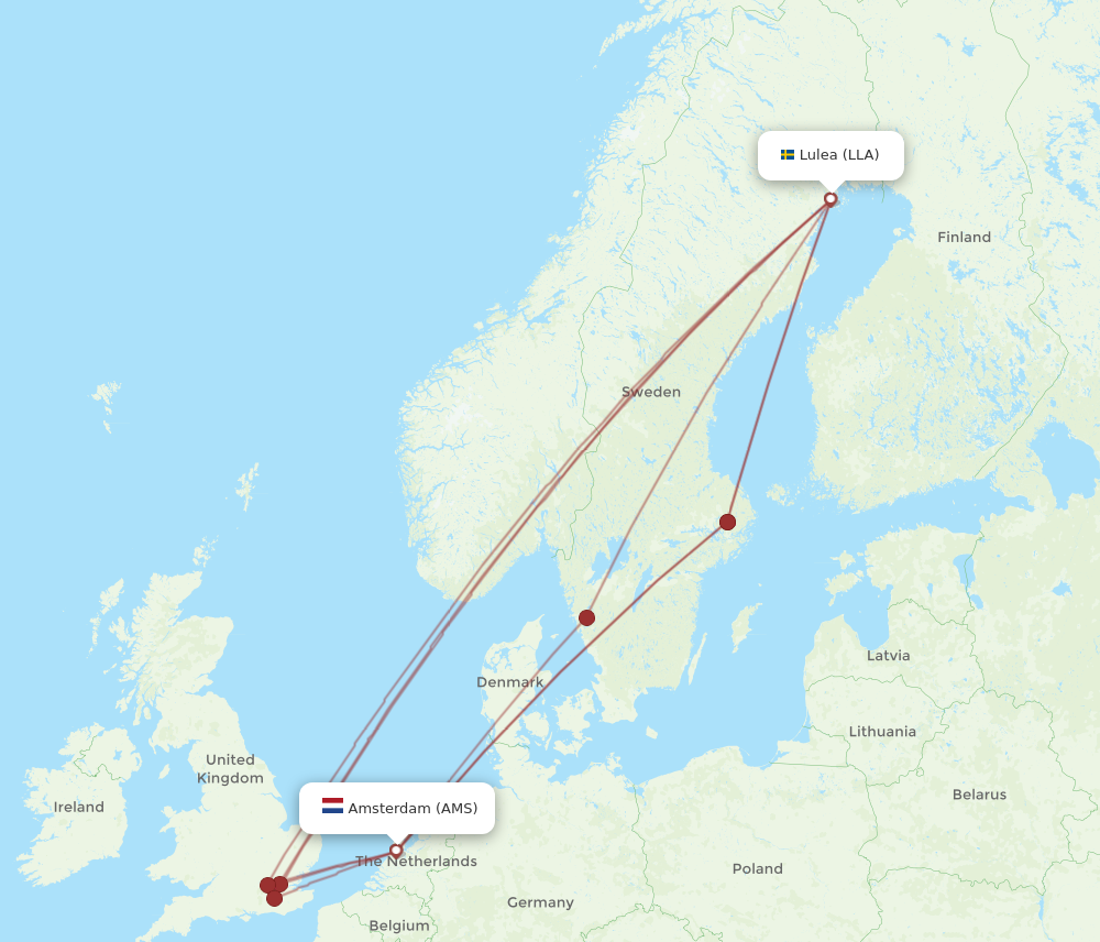 AMS to LLA flights and routes map