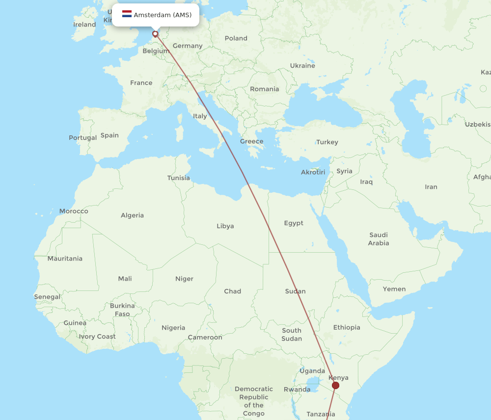 AMS-LLW flight routes
