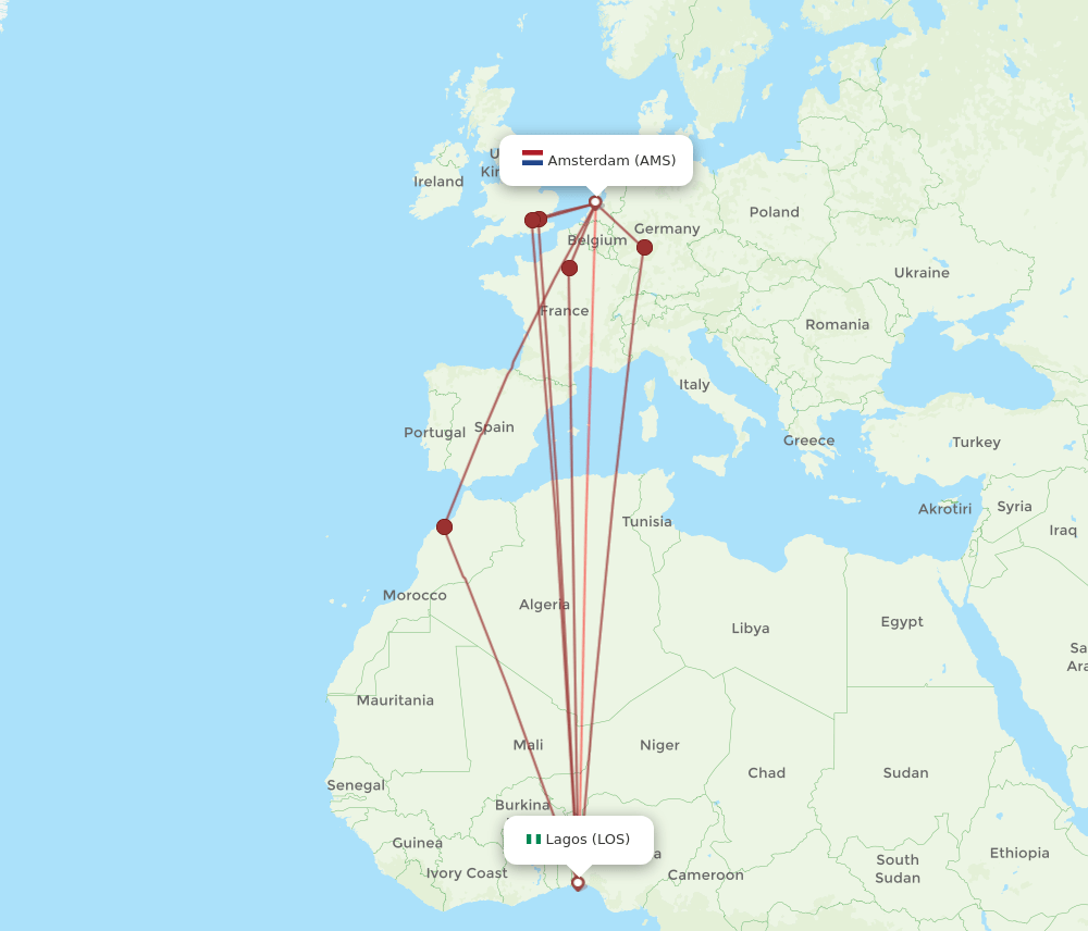 AMS-LOS flight routes