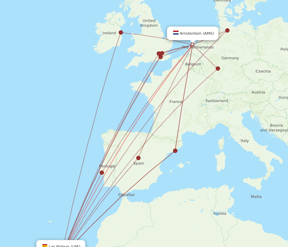 AMS to LPA flights and routes map