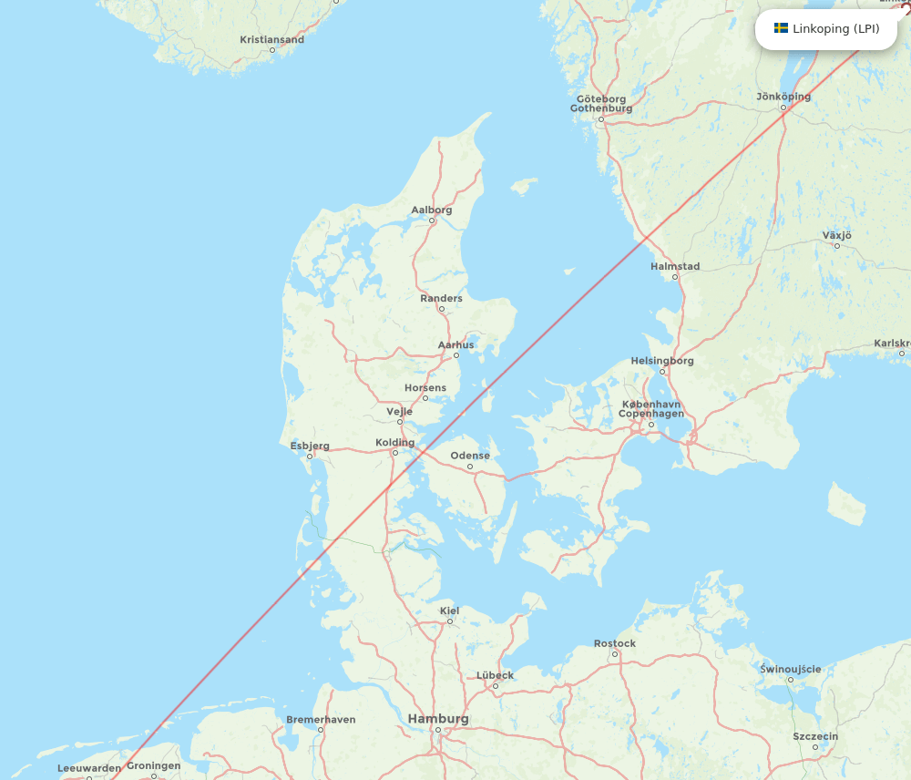 Amsterdam - Linkoping route map and flight paths