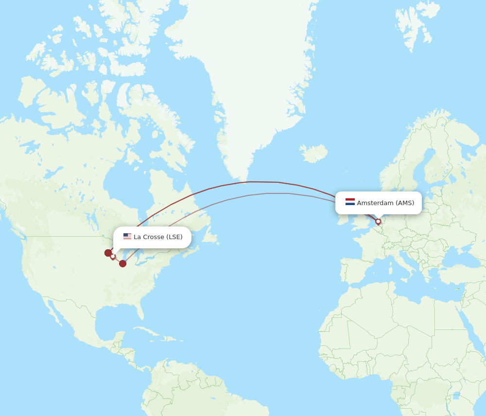 AMS to LSE flights and routes map
