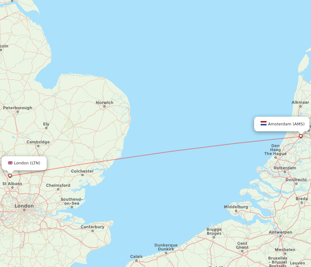 AMS to LTN flights and routes map