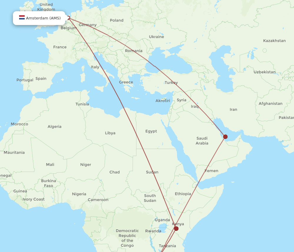 AMS to LUN flights and routes map