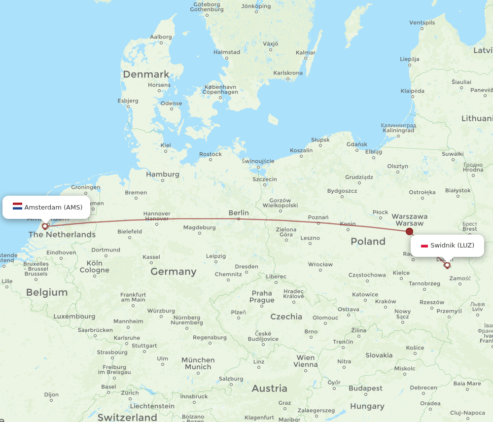 AMS to LUZ flights and routes map