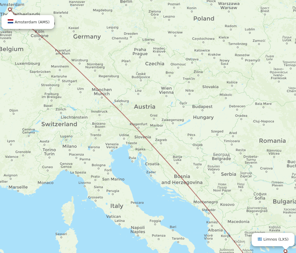 AMS-LXS flight routes