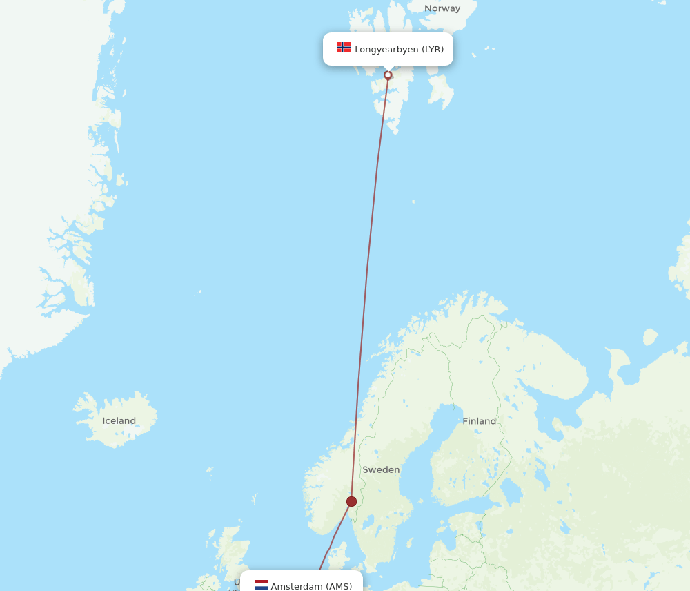 AMS-LYR flight routes