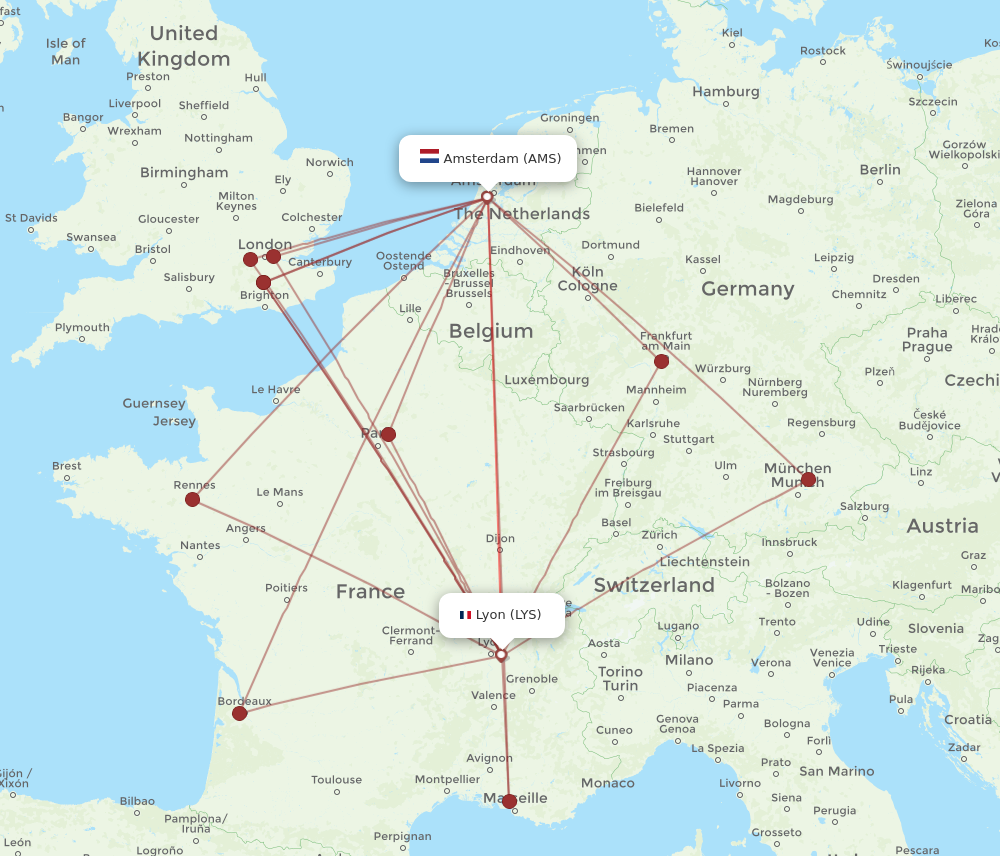 AMS to LYS flights and routes map